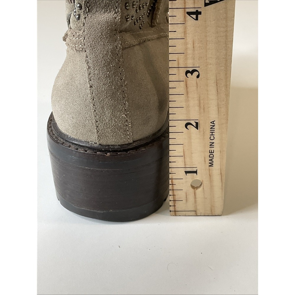 Coach Gates Women's Studded Taupe Gray Suede‎ Moto Combat Buckle Ankle Boots 6B - Picture 11 of 12